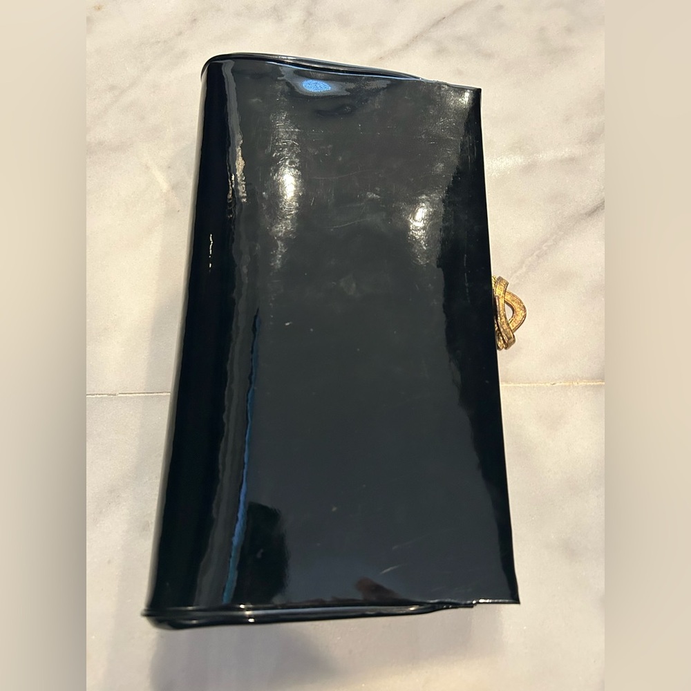 Vintage 60s Crown Lewis black patent leather clutch